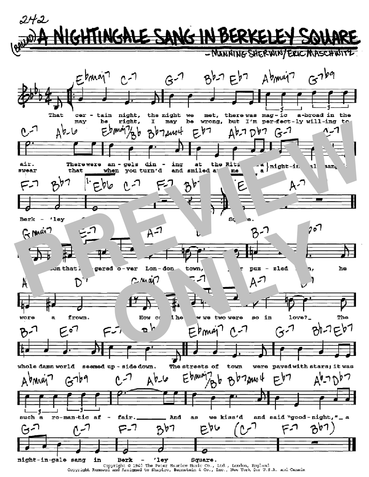 Manhattan Transfer A Nightingale Sang In Berkeley Square sheet music notes and chords. Download Printable PDF.