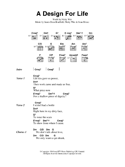 Manic Street Preachers A Design For Life sheet music notes and chords. Download Printable PDF.