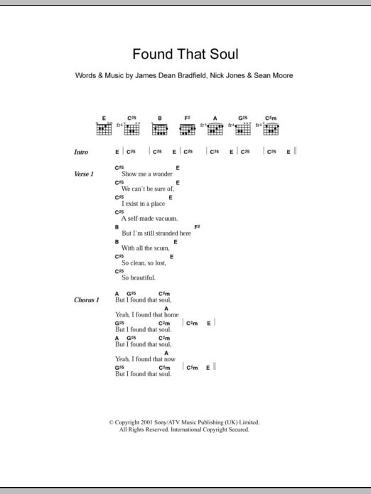 Manic Street Preachers Found That Soul sheet music notes and chords. Download Printable PDF.