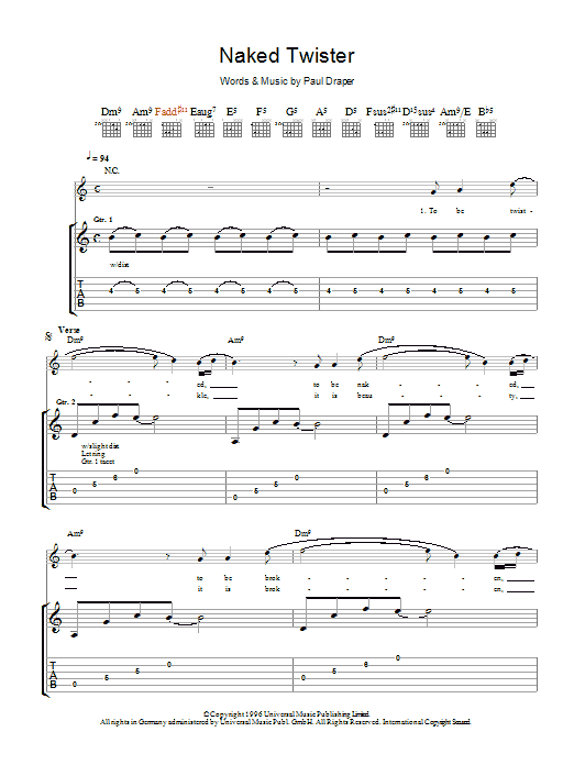 Mansun Naked Twister sheet music notes and chords arranged for Guitar Tab