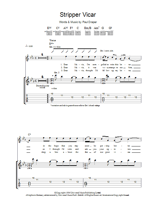 Learn to play Mansun Stripper Vicar sheet music for Guitar Tab in minutes. Price: 7.8900$ Mansun Stripper Vicar sheet music notes and chords arranged for Guitar Tab