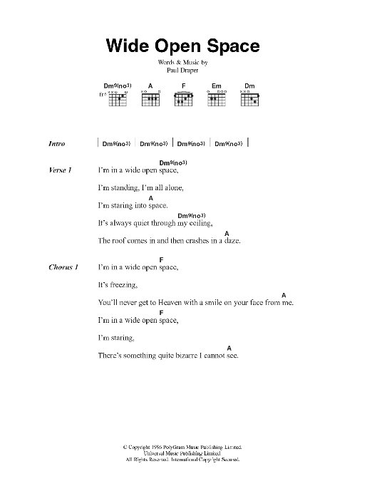 Mansun Wide Open Space sheet music notes and chords. Download Printable PDF.