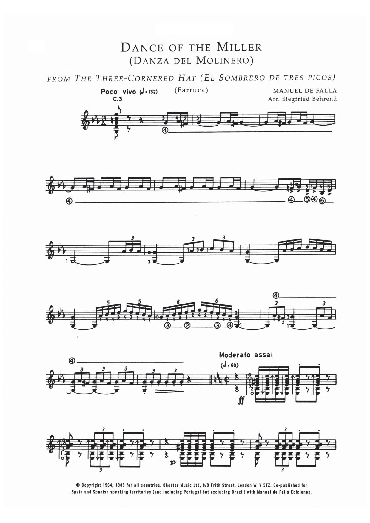 Manuel De Falla Danza Del Molinero ('The Miller's Dance') (From El Sombrero De Tres Picos ('The Three-Cornered Hat')) sheet music notes and chords. Download Printable PDF.