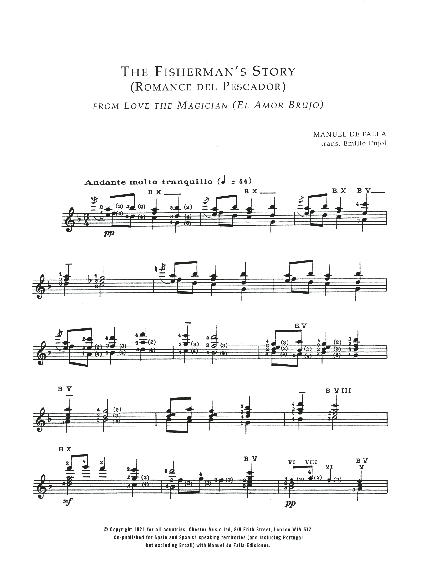 Manuel De Falla The Fisherman's Story (Romance Del Pescador From El Amor Brujo) sheet music notes and chords. Download Printable PDF.