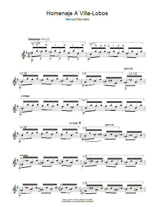 Manuel Diaz Cano Homenaje A Villa-Lobos sheet music notes and chords. Download Printable PDF.