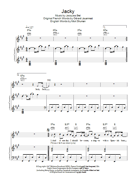 Marc Almond Jacky sheet music notes and chords arranged for Piano, Vocal & Guitar Chords