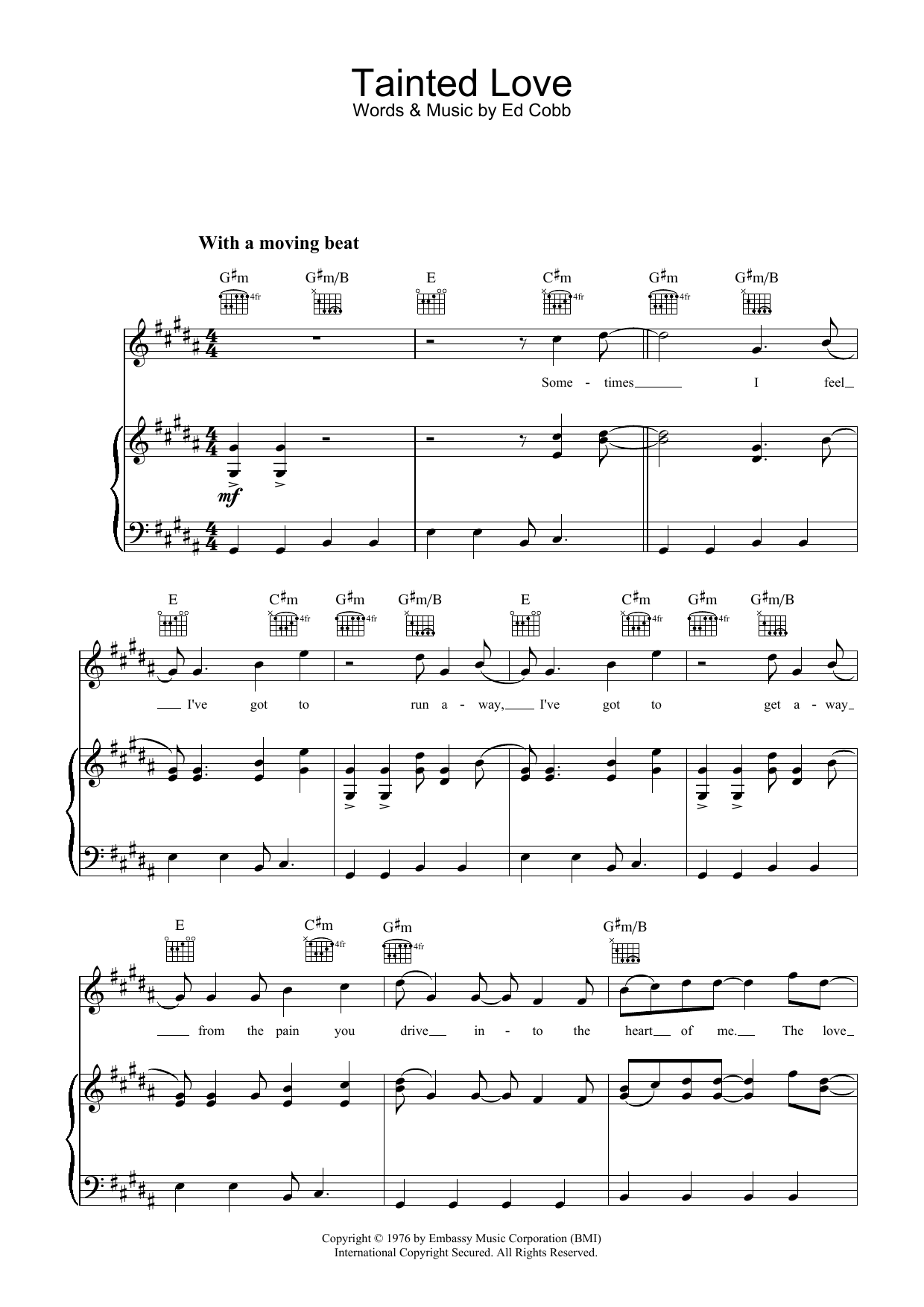 Marc Almond & Soft Cell Tainted Love sheet music notes and chords. Download Printable PDF.