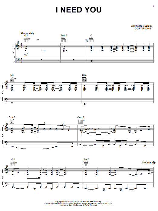Learn to play Marc Anthony I Need You sheet music for Piano, Vocal & Guitar Chords (Right-Hand Melody) in minutes. Price: 7.8900$ Marc Anthony I Need You sheet music notes and chords arranged for Piano, Vocal & Guitar Chords (Right-Hand Melody)