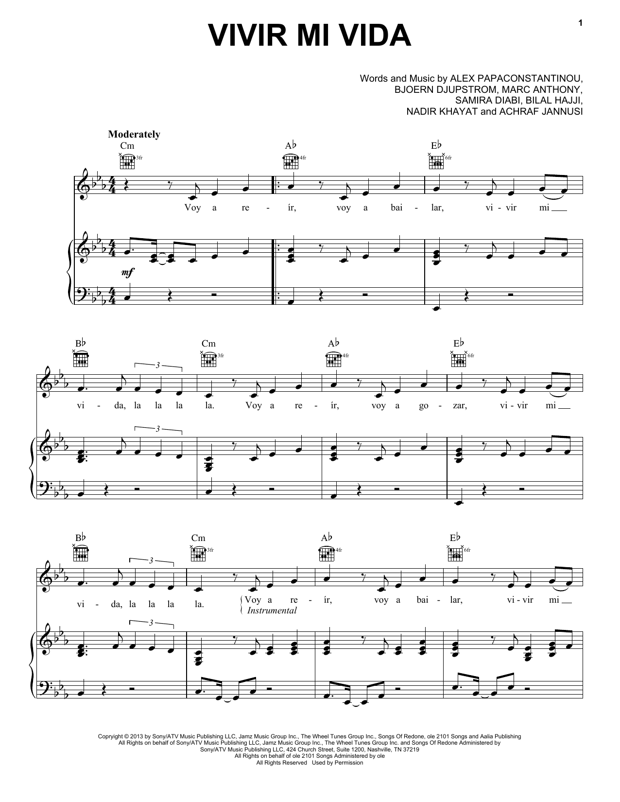 Marc Anthony Vivir Mi Vida sheet music notes and chords. Download Printable PDF.