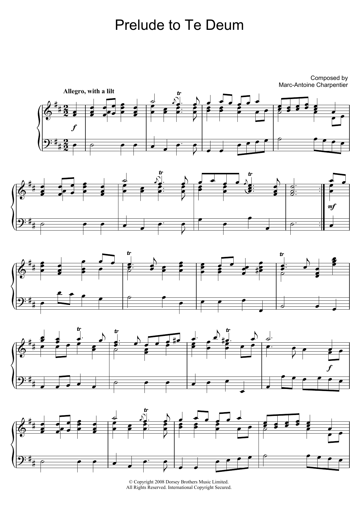 Marc-Antoine Charpentier Prelude (from Te Deum) sheet music notes and chords. Download Printable PDF.