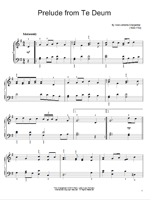 Marc-Antoine Charpentier Prelude To Te Deum sheet music notes and chords. Download Printable PDF.