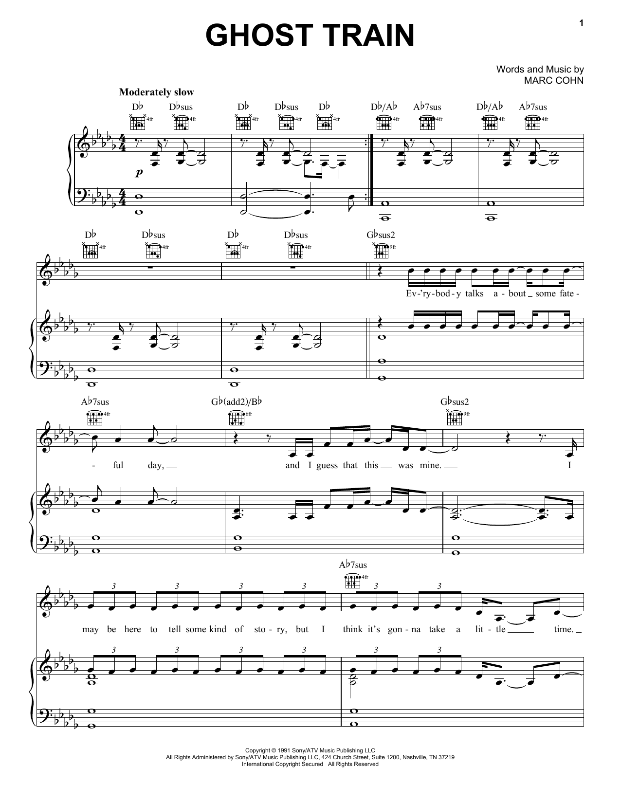 Marc Cohn Ghost Train sheet music notes and chords. Download Printable PDF.