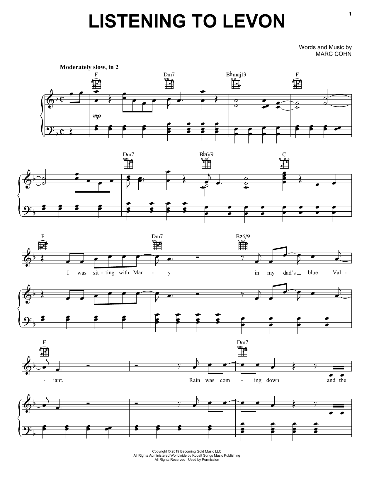 Learn to play Marc Cohn Listening To Levon sheet music for Piano, Vocal & Guitar Chords (Right-Hand Melody) in minutes. Price: 7.8900$ Marc Cohn Listening To Levon sheet music notes and chords arranged for Piano, Vocal & Guitar Chords (Right-Hand Melody)