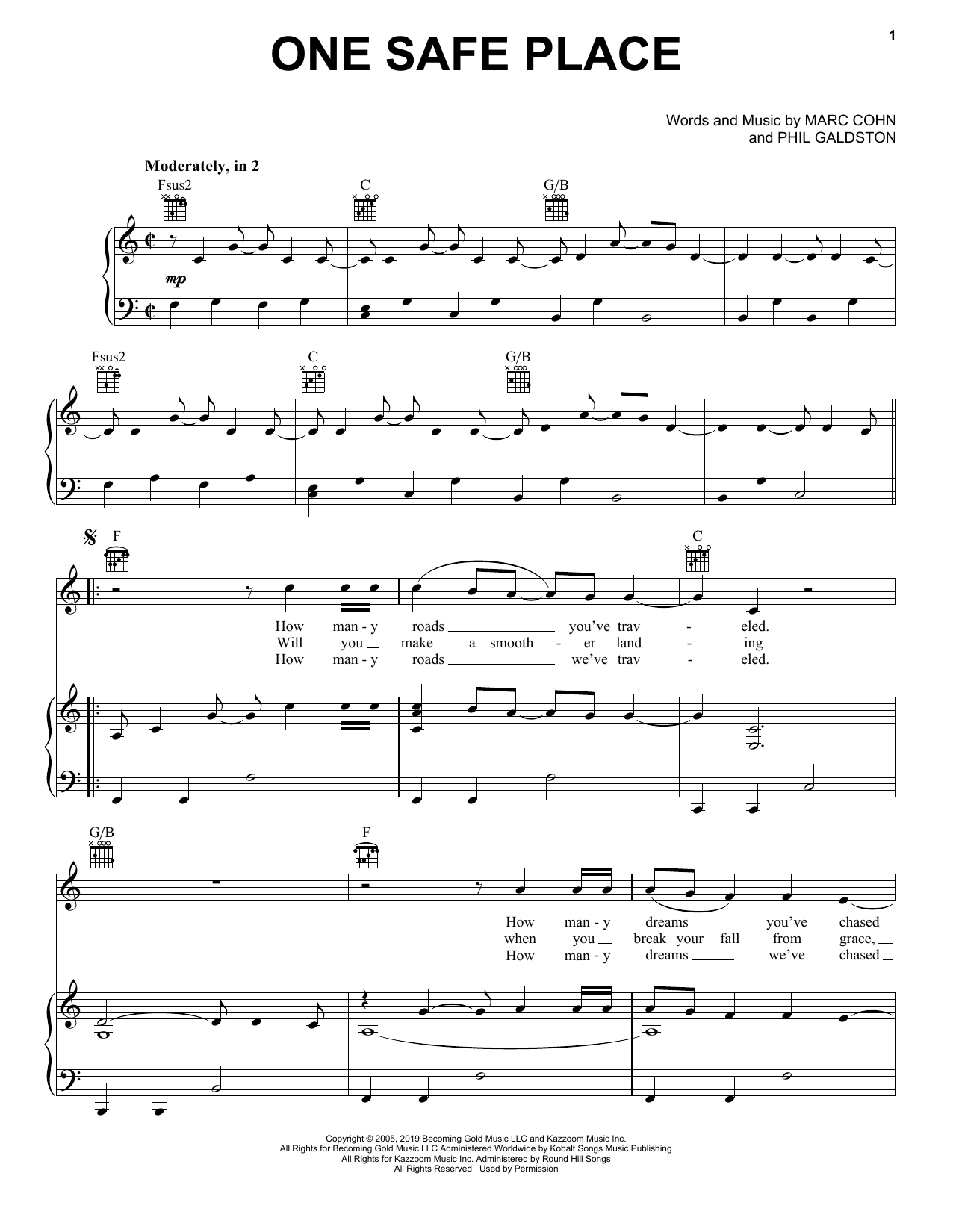 Learn to play Marc Cohn One Safe Place sheet music for Piano, Vocal & Guitar Chords (Right-Hand Melody) in minutes. Price: 7.8900$ Marc Cohn One Safe Place sheet music notes and chords arranged for Piano, Vocal & Guitar Chords (Right-Hand Melody)
