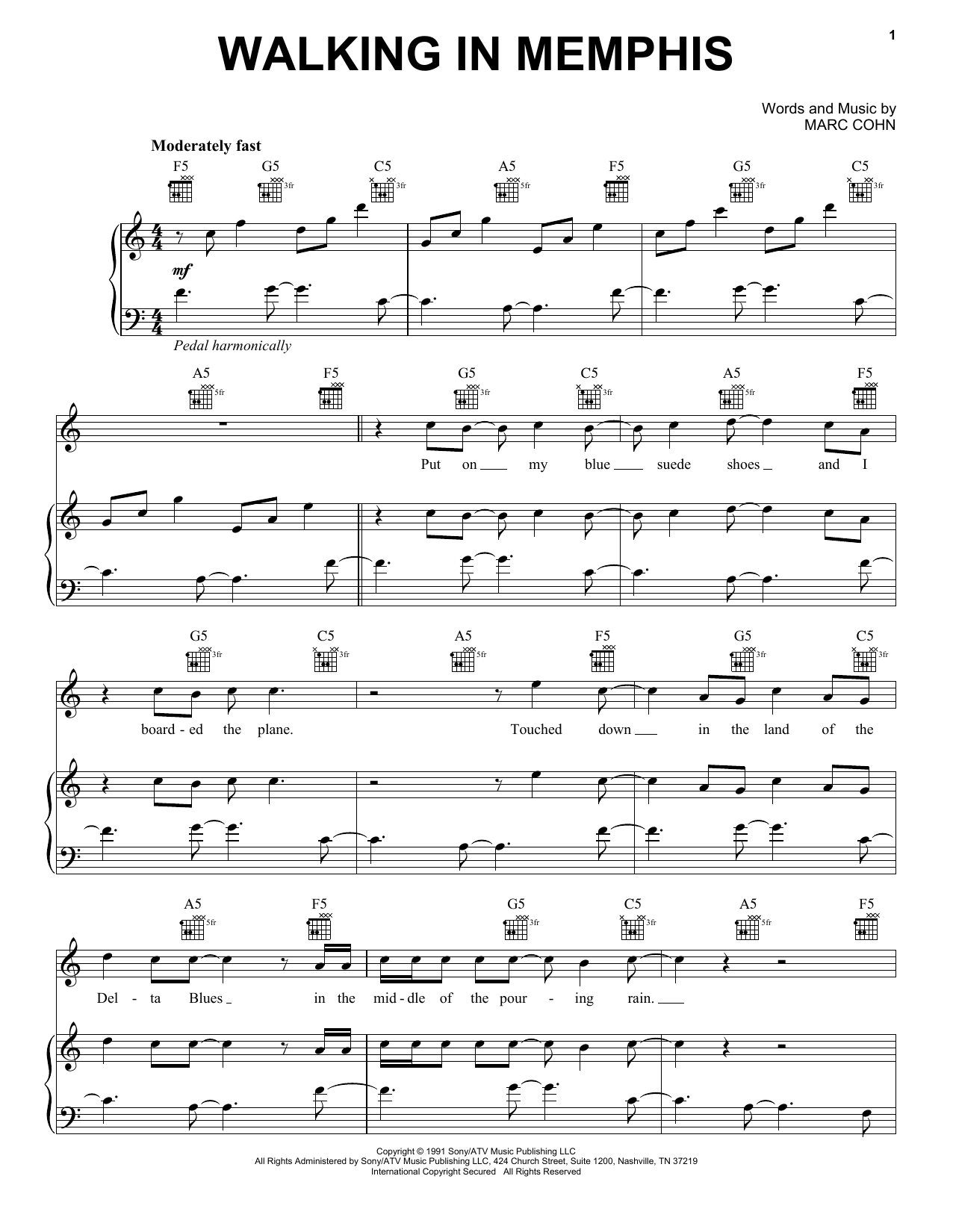 Marc Cohn Walking In Memphis sheet music notes and chords. Download Printable PDF.