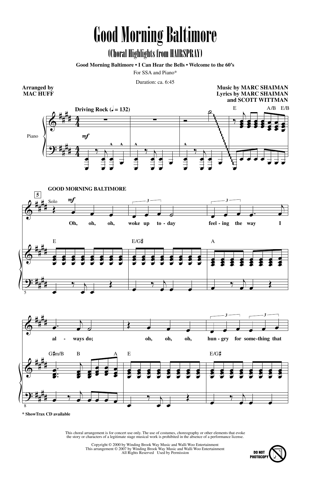 Marc Shaiman Good Morning Baltimore (Choral Highlights from Hairspray) (arr. Mac Huff) sheet music notes and chords. Download Printable PDF.