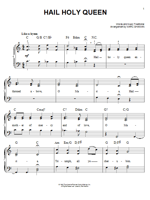 Marc Shaiman Hail Holy Queen sheet music notes and chords. Download Printable PDF.