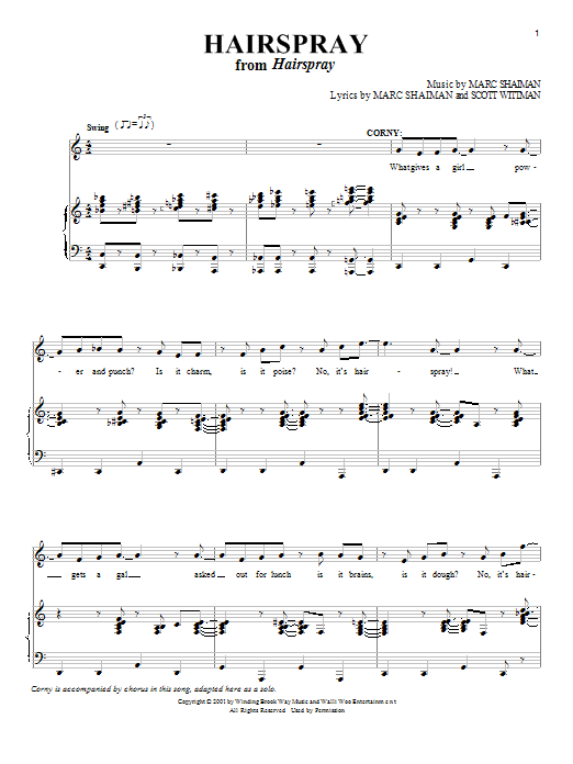 Learn to play Marc Shaiman Hairspray sheet music for Piano & Vocal in minutes. Price: 7.8900$ Marc Shaiman Hairspray sheet music notes and chords arranged for Piano & Vocal