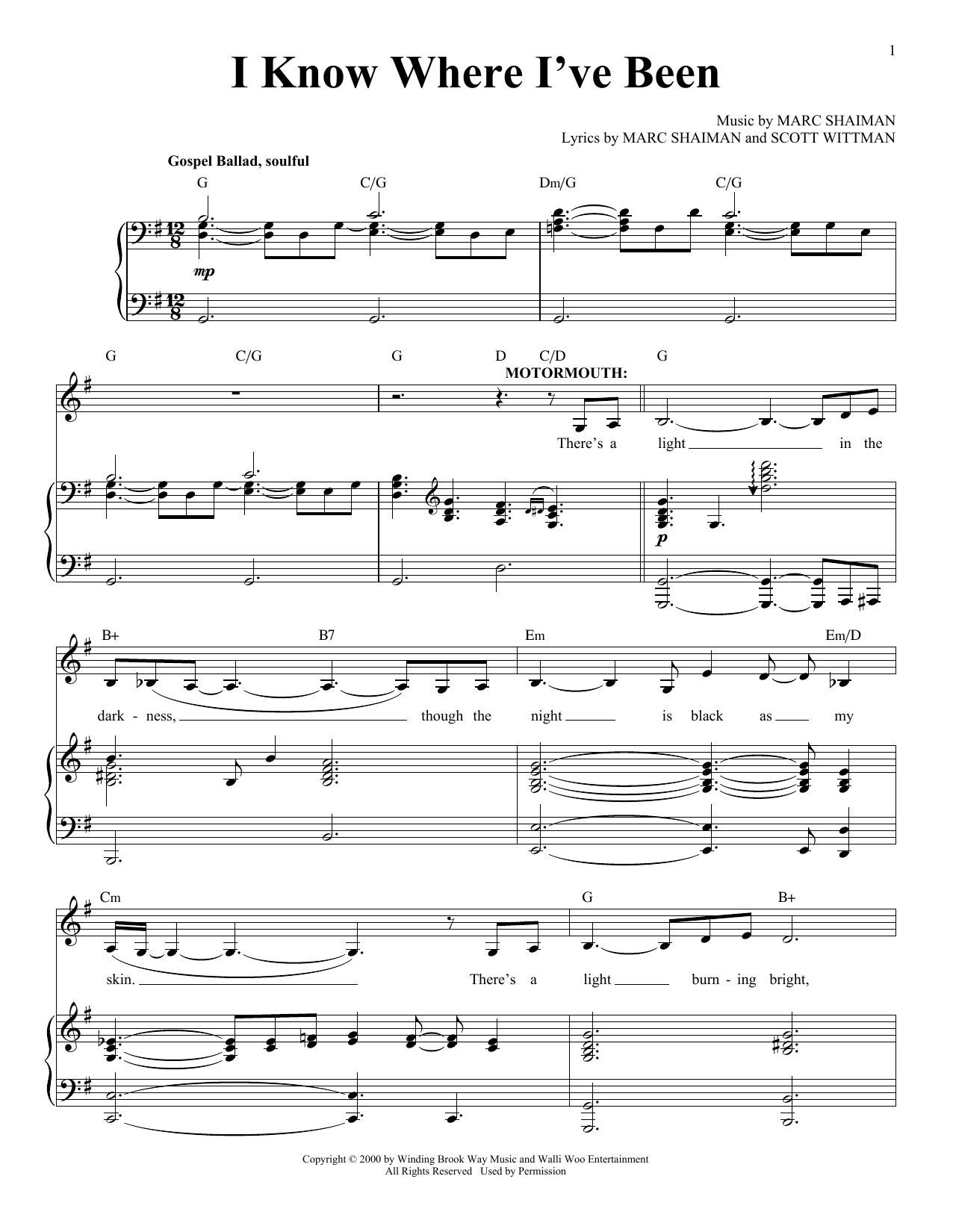 Marc Shaiman I Know Where I've Been (from Hairspray) sheet music notes and chords. Download Printable PDF.