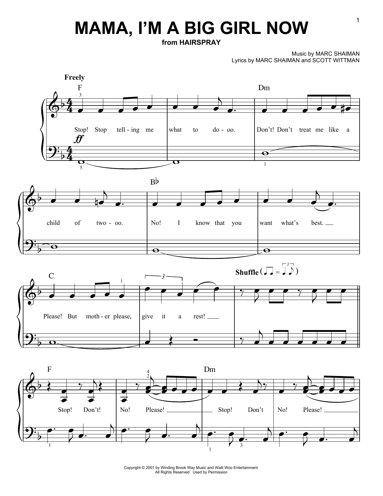 Marc Shaiman Mama, I'm A Big Girl Now (from the musical Hairspray) sheet music notes and chords. Download Printable PDF.