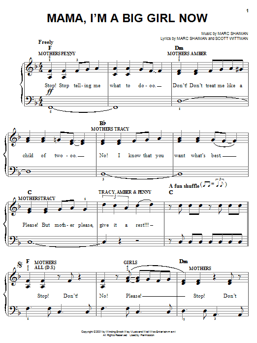 Marc Shaiman Mama, I'm A Big Girl Now sheet music notes and chords. Download Printable PDF.