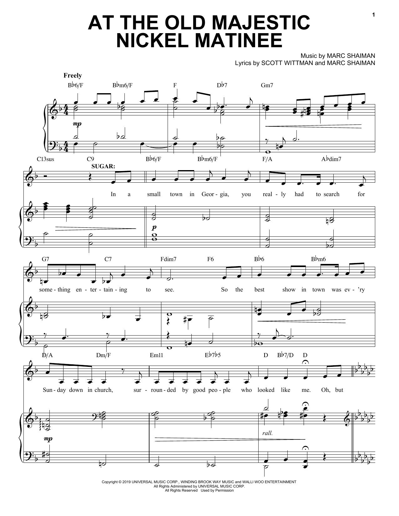 Marc Shaiman & Scott Wittman At The Old Majestic Nickel Matinee (from Some Like It Hot) sheet music notes and chords. Download Printable PDF.