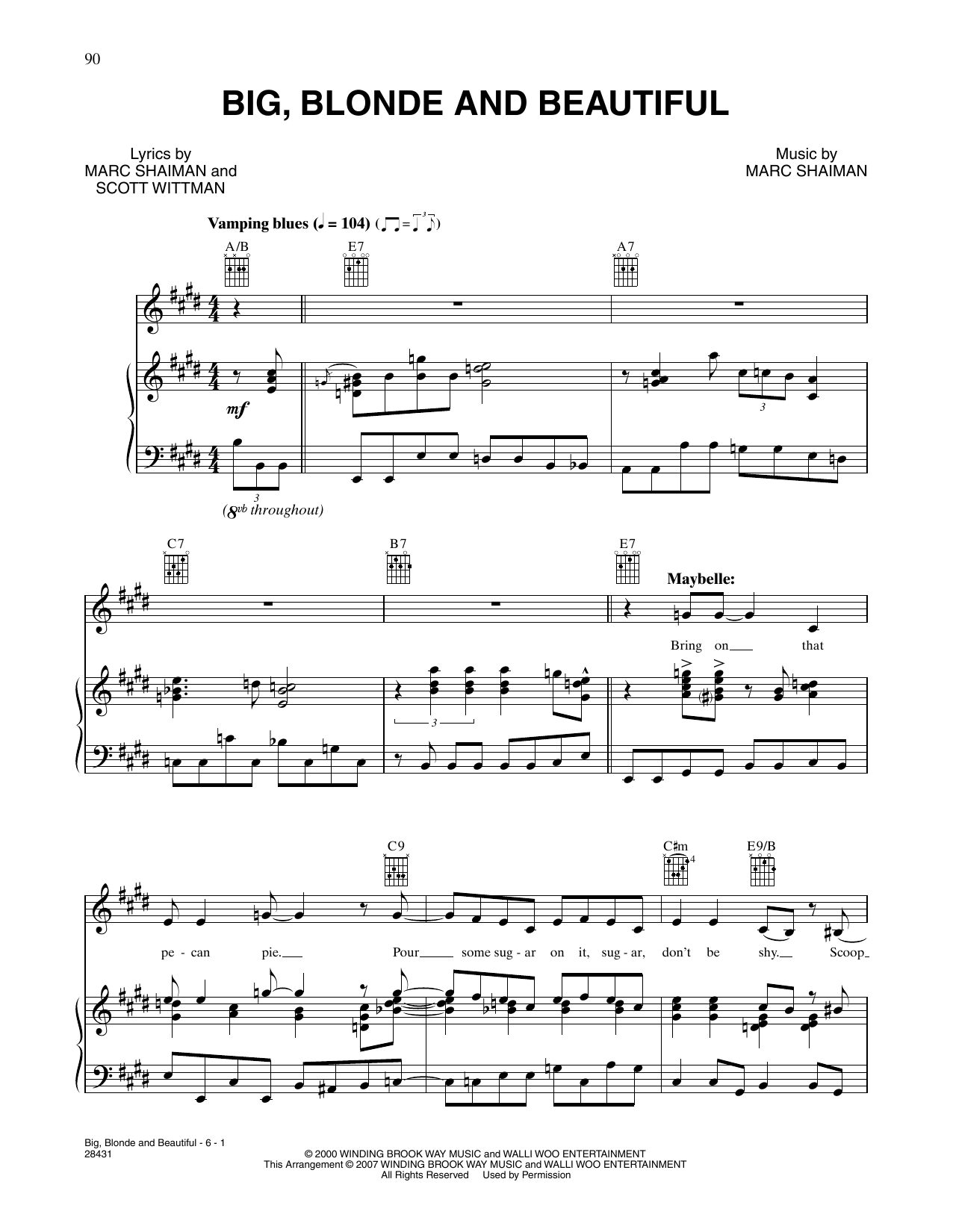 Marc Shaiman & Scott Wittman Big, Blonde And Beautiful (from Hairspray) sheet music notes and chords. Download Printable PDF.