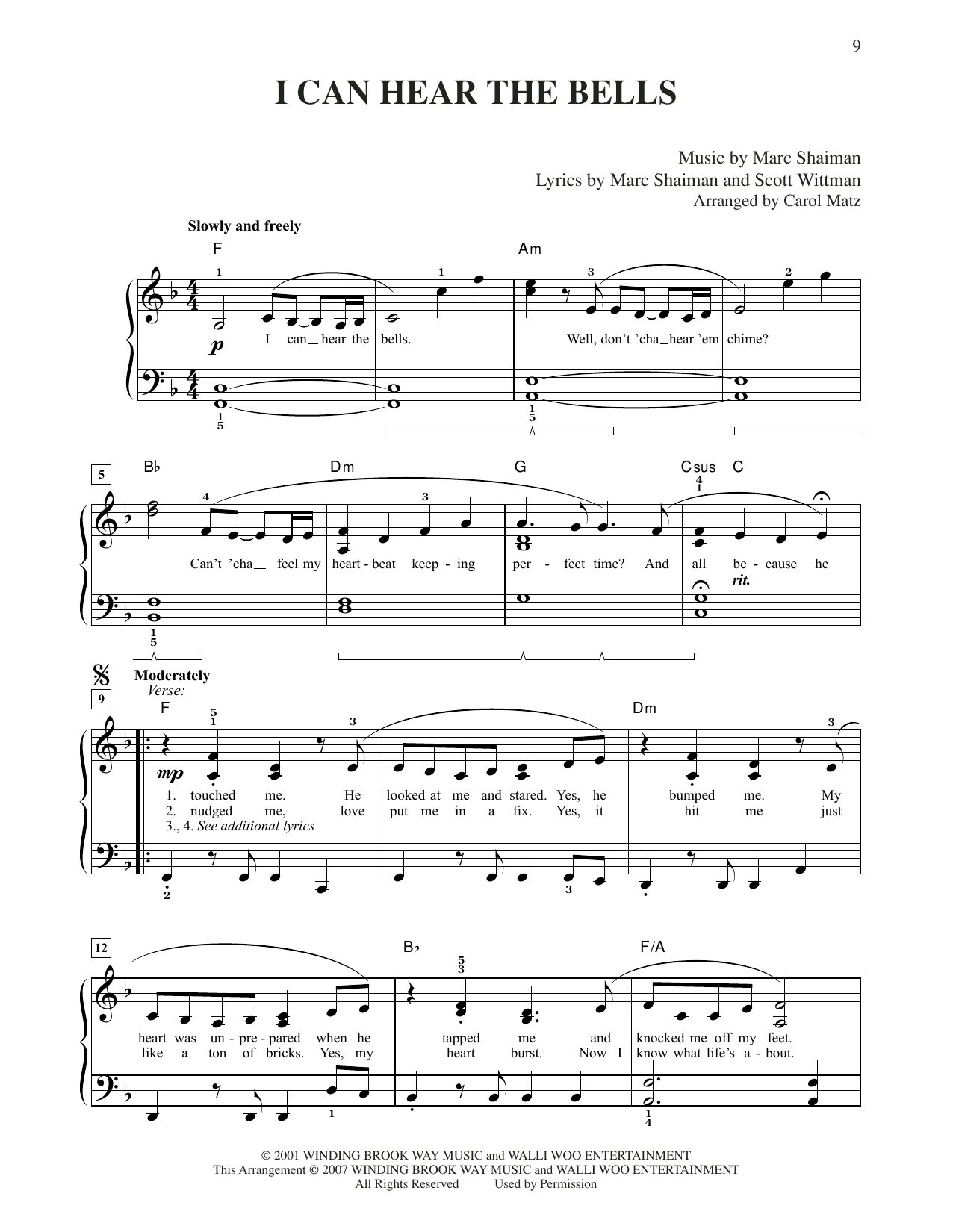 Marc Shaiman & Scott Wittman I Can Hear The Bells (from Hairspray) (arr. Carol Matz) sheet music notes and chords arranged for Easy Piano