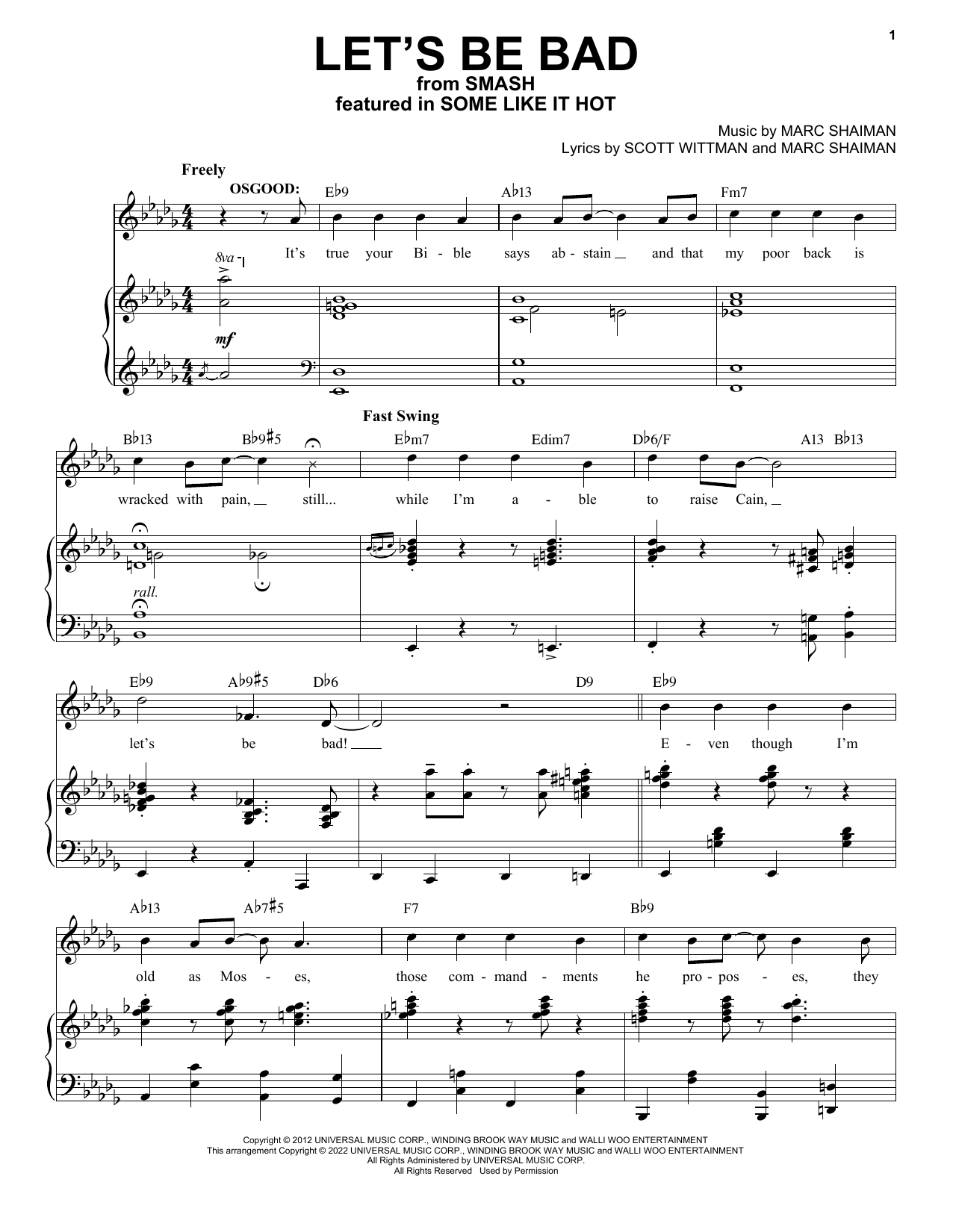 Marc Shaiman & Scott Wittman Let's Be Bad (from Some Like It Hot) sheet music notes and chords. Download Printable PDF.