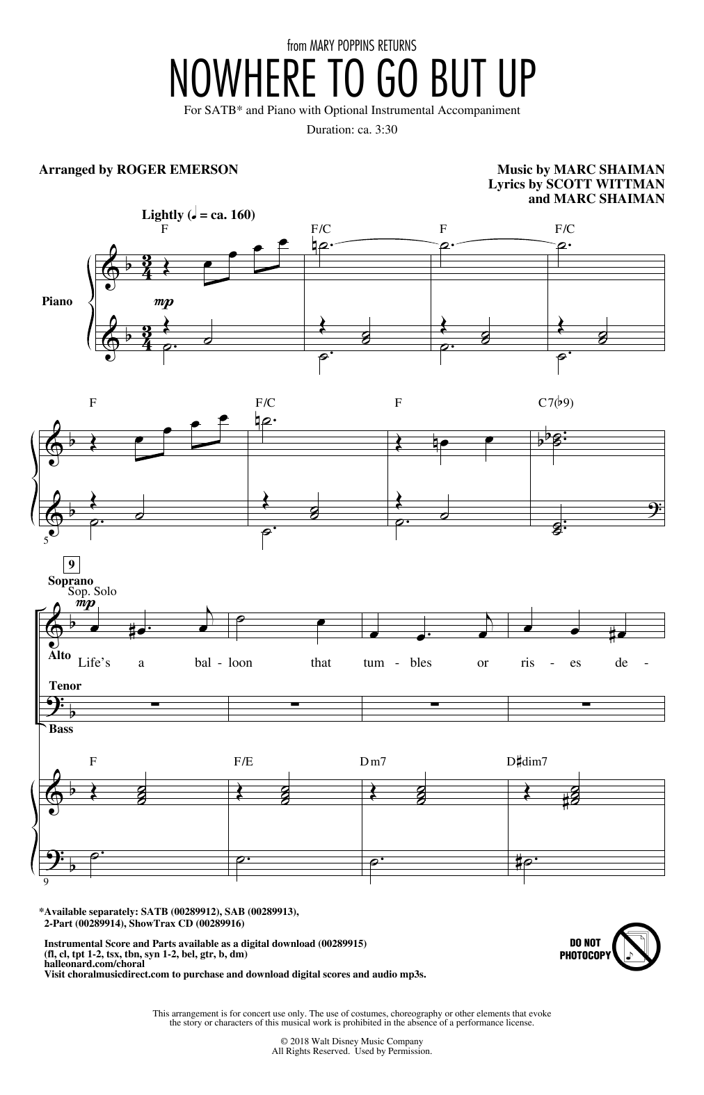 Learn to play Angela Lansbury & Company Nowhere To Go But Up (from Mary Poppins Returns) (arr. Roger Emerson) sheet music for SATB Choir in minutes. Price: 3.9900$ Angela Lansbury & Company Nowhere To Go But Up (from Mary Poppins Returns) (arr. Roger Emerson) sheet music notes and chords arranged for SATB Choir