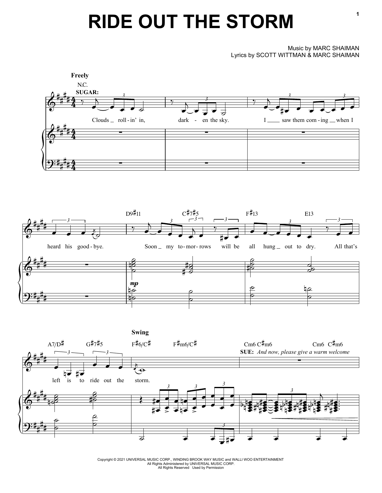 Marc Shaiman & Scott Wittman Ride Out The Storm (from Some Like It Hot) sheet music notes and chords. Download Printable PDF.