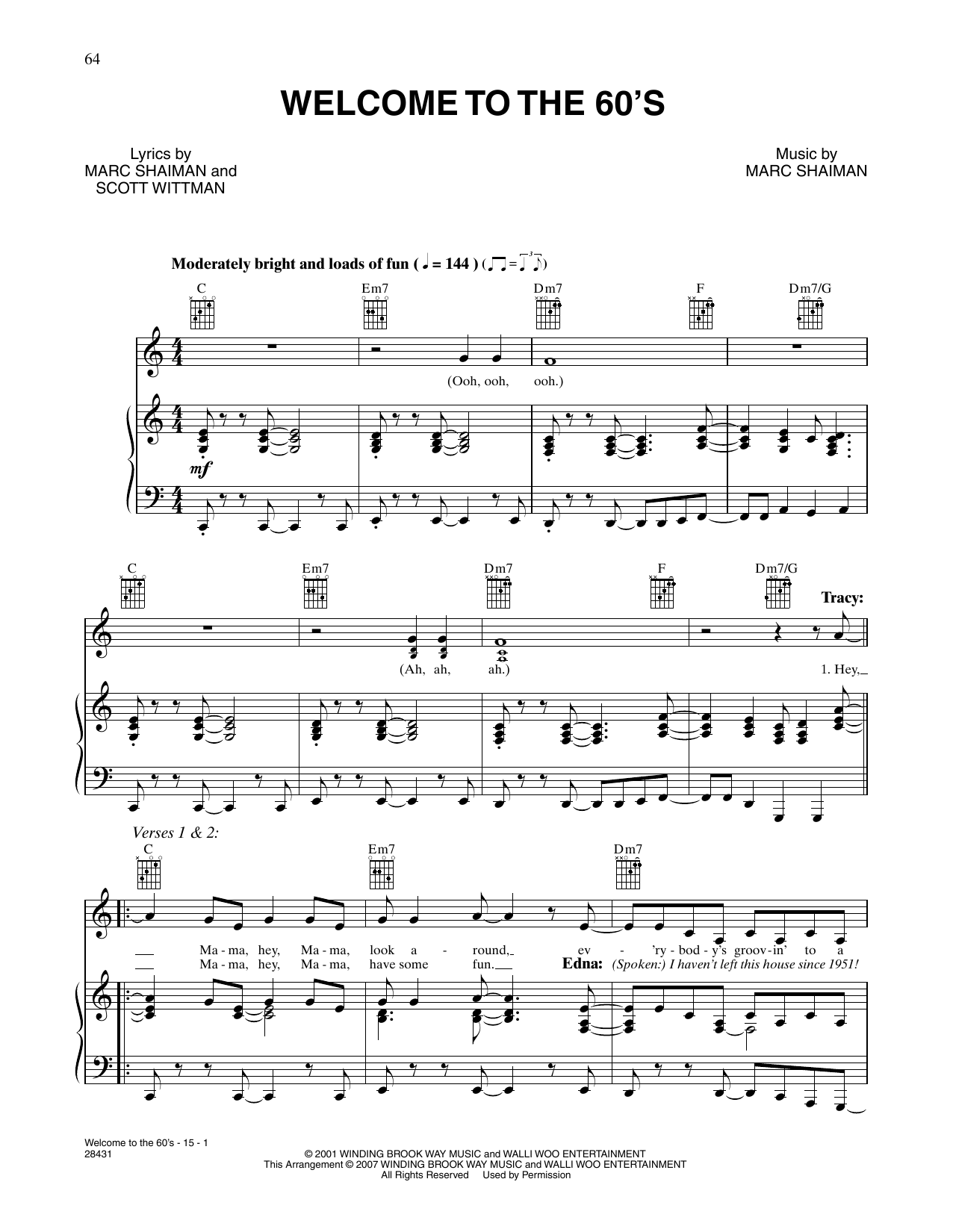 Marc Shaiman & Scott Wittman Welcome To The 60's (from Hairspray) sheet music notes and chords. Download Printable PDF.