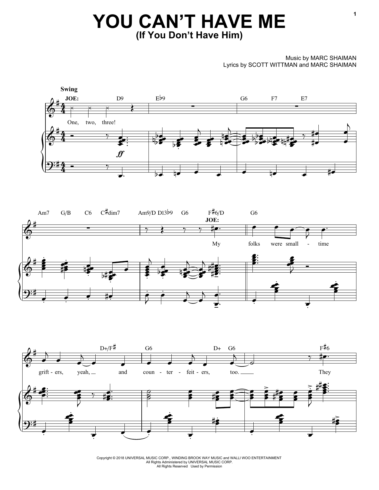 Marc Shaiman & Scott Wittman You Can't Have Me (If You Don't Have Him) (from Some Like It Hot) sheet music notes and chords. Download Printable PDF.