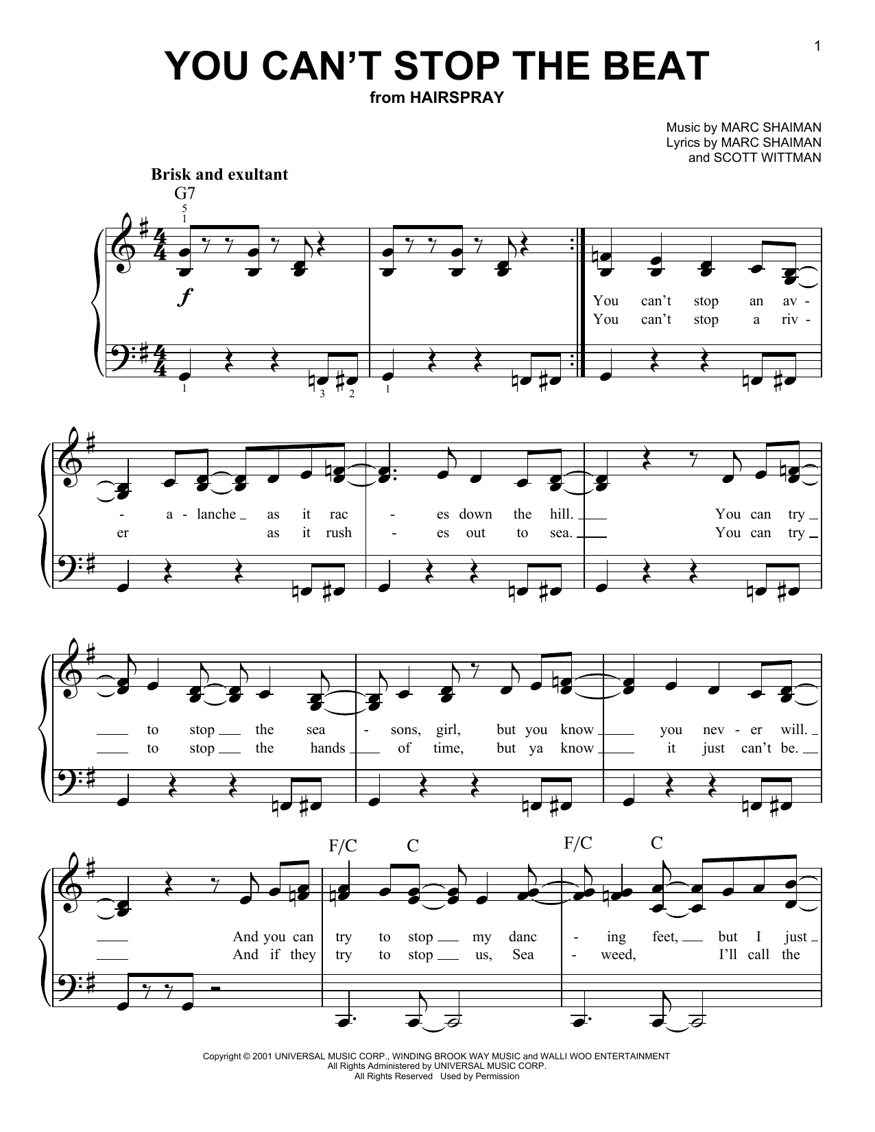 Marc Shaiman & Scott Wittman You Can't Stop The Beat (from Hairspray) sheet music notes and chords. Download Printable PDF.