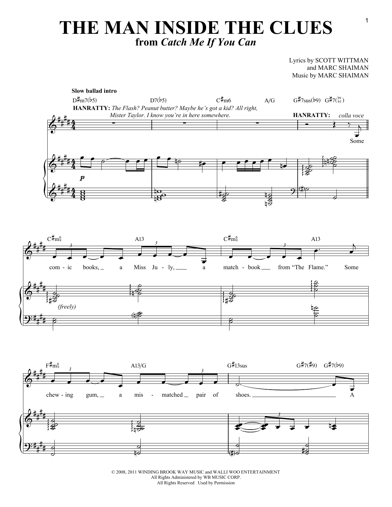 Learn to play Marc Shaiman The Man Inside The Clues (from Catch Me If You Can) sheet music for Piano & Vocal in minutes. Price: 7.8900$ Marc Shaiman The Man Inside The Clues (from Catch Me If You Can) sheet music notes and chords arranged for Piano & Vocal