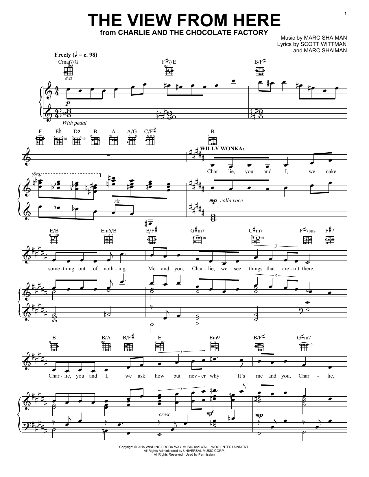 Marc Shaiman The View From Here sheet music notes and chords. Download Printable PDF.