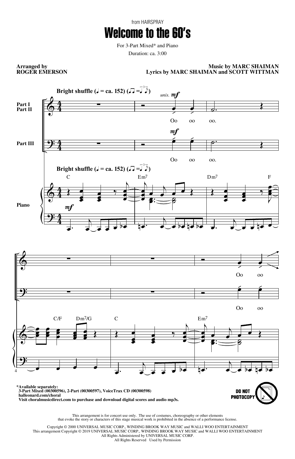 Learn to play Marc Shaiman Welcome To The 60's (from Hairspray) (arr. Roger Emerson) sheet music for 3-Part Mixed Choir in minutes. Price: 3.9900$ Marc Shaiman Welcome To The 60's (from Hairspray) (arr. Roger Emerson) sheet music notes and chords arranged for 3-Part Mixed Choir