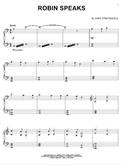 Learn to play Marc Streitenfeld Robin Speaks sheet music for Piano Solo in minutes. Price: 7.8900$ Marc Streitenfeld Robin Speaks sheet music notes and chords arranged for Piano Solo