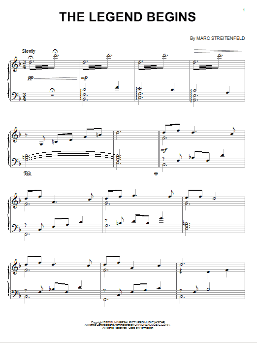 Marc Streitenfeld The Legend Begins sheet music notes and chords arranged for Piano Solo