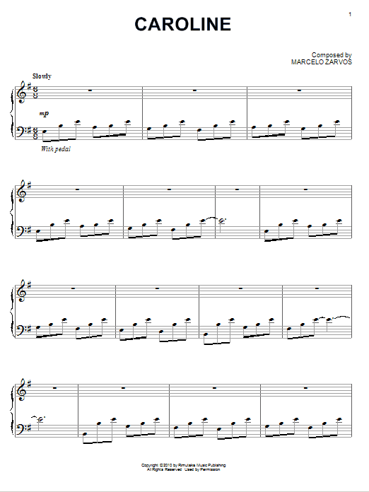 Marcelo Zarvos Caroline sheet music notes and chords arranged for Piano Solo