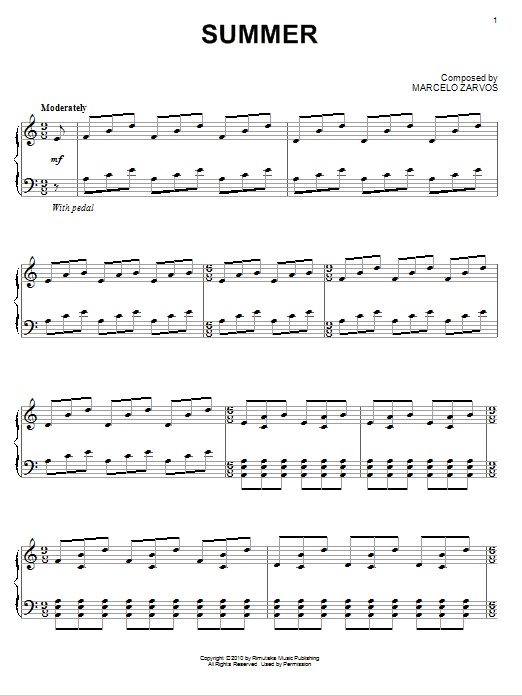 Learn to play Marcelo Zarvos Summer sheet music for Piano Solo in minutes. Price: 7.8900$ Marcelo Zarvos Summer sheet music notes and chords arranged for Piano Solo