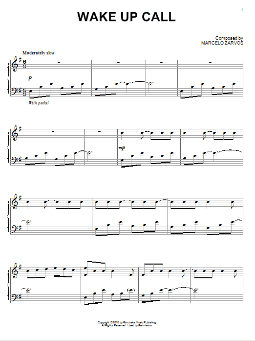 Learn to play Marcelo Zarvos Wake Up Call sheet music for Piano Solo in minutes. Price: 7.8900$ Marcelo Zarvos Wake Up Call sheet music notes and chords arranged for Piano Solo