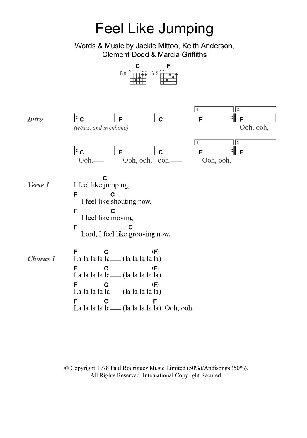 Marcia Griffiths Feel Like Jumping sheet music notes and chords. Download Printable PDF.