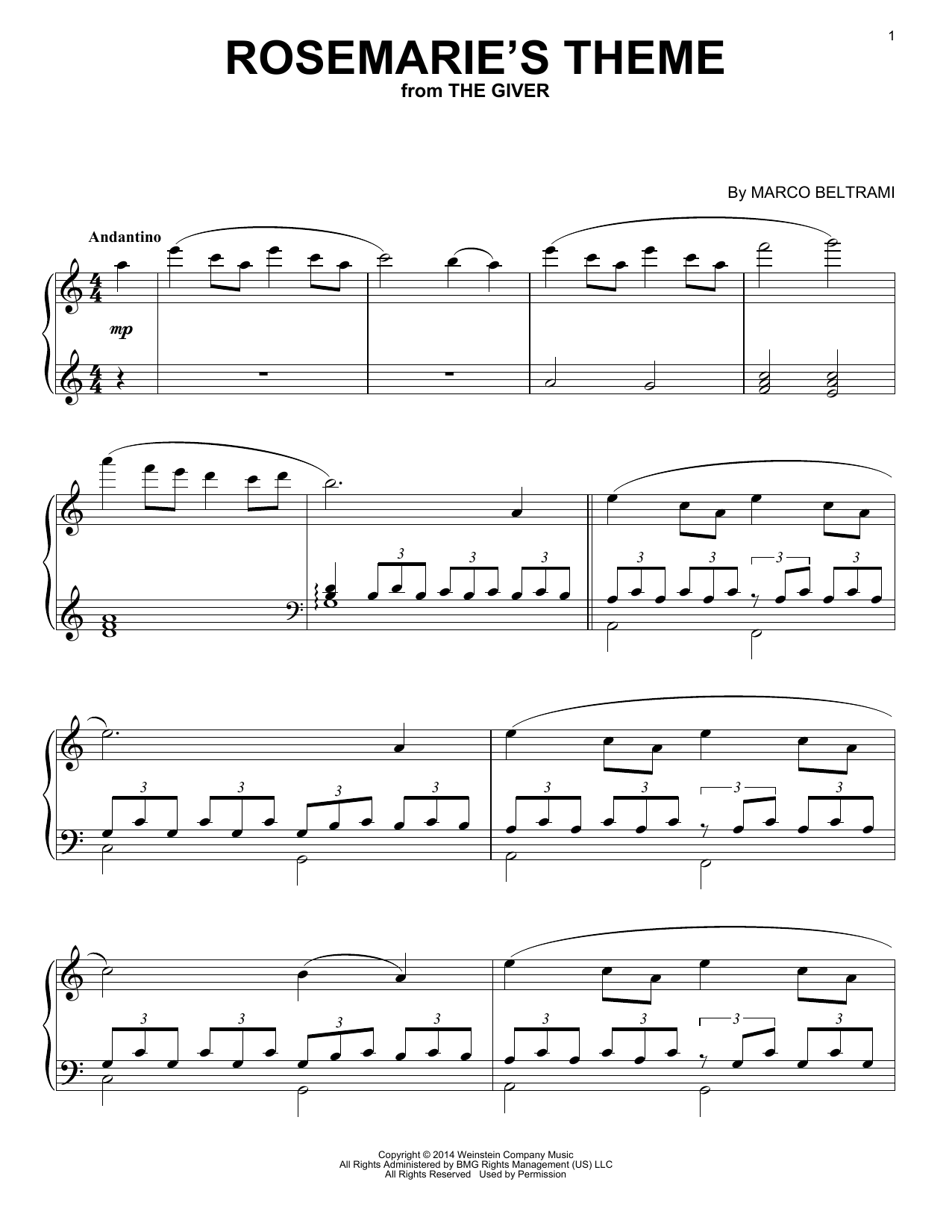 Marco Beltrami Rosemarie's Theme sheet music notes and chords. Download Printable PDF.