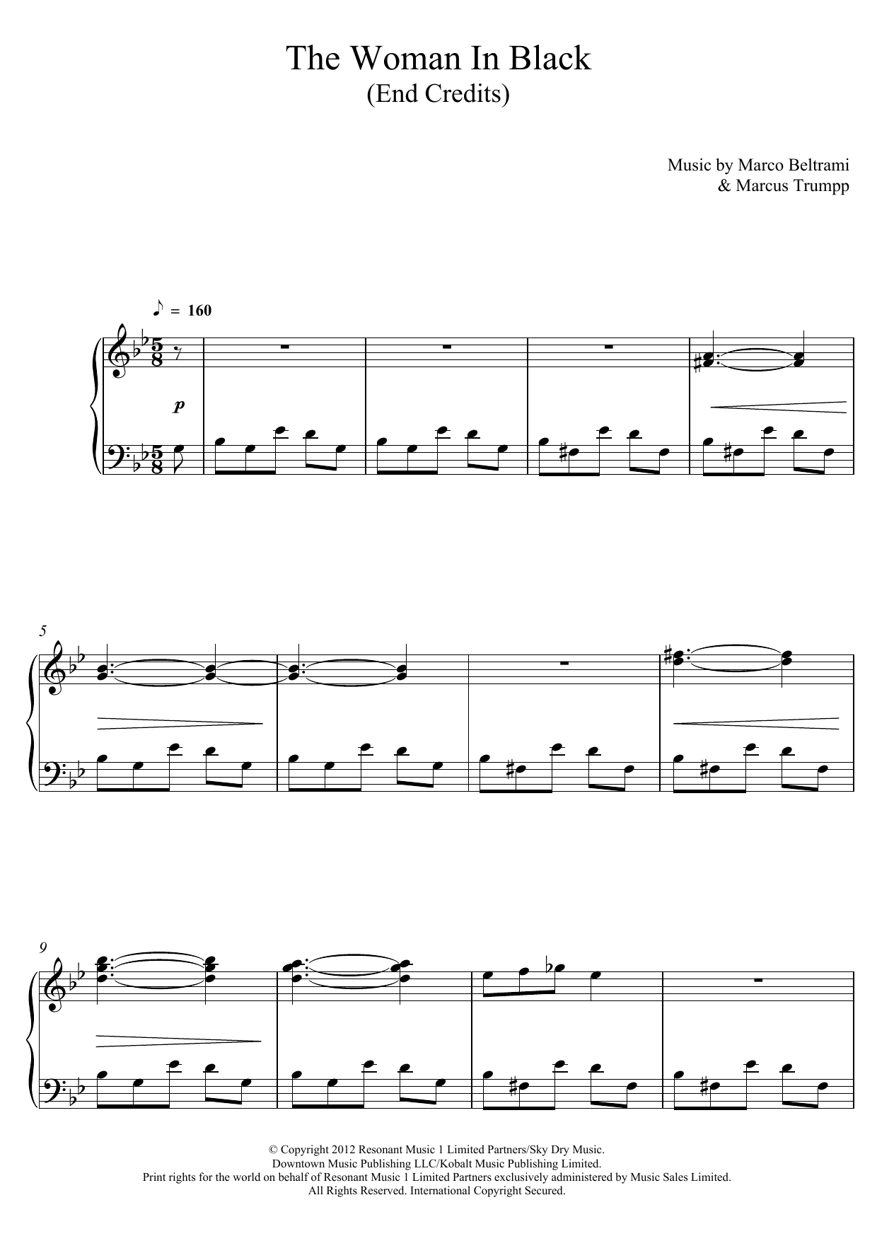 Learn to play Marco Beltrami The Woman In Black (End Credits) sheet music for Piano Solo in minutes. Price: 7.8900$ Marco Beltrami The Woman In Black (End Credits) sheet music notes and chords arranged for Piano Solo
