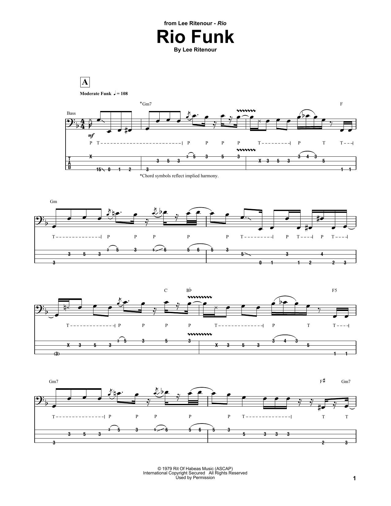 Marcus Miller Rio Funk sheet music notes and chords. Download Printable PDF.