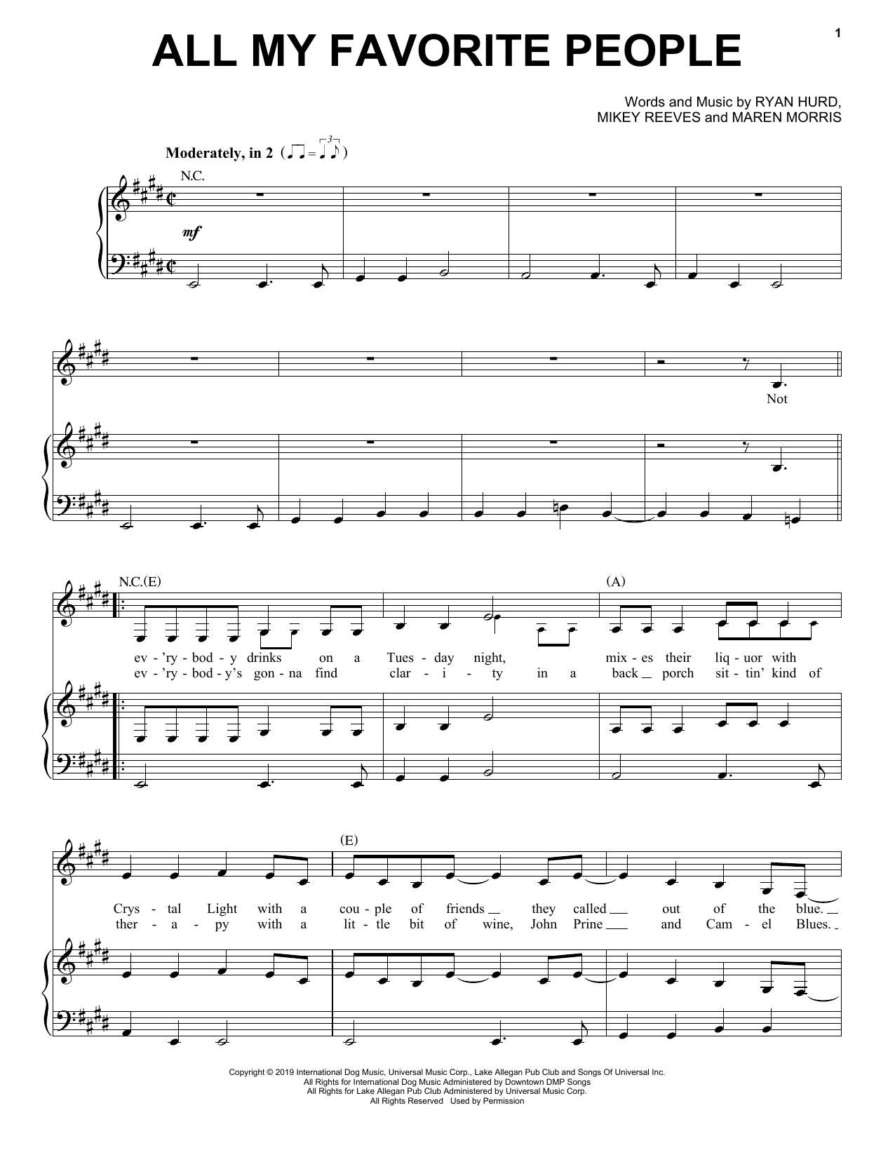 Learn to play Maren Morris All My Favorite People (feat. Brothers Osborne) sheet music for Piano, Vocal & Guitar Chords (Right-Hand Melody) in minutes. Price: 7.8900$ Maren Morris All My Favorite People (feat. Brothers Osborne) sheet music notes and chords arranged for Piano, Vocal & Guitar Chords (Right-Hand Melody)