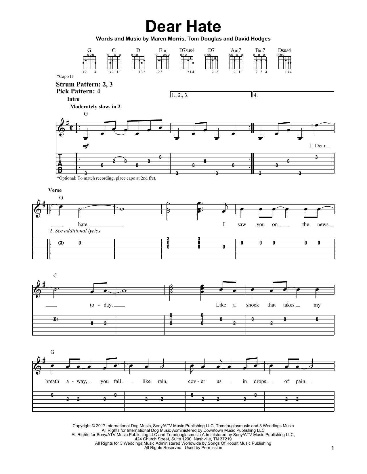 Maren Morris Dear Hate (feat. Vince Gill) sheet music notes and chords. Download Printable PDF.