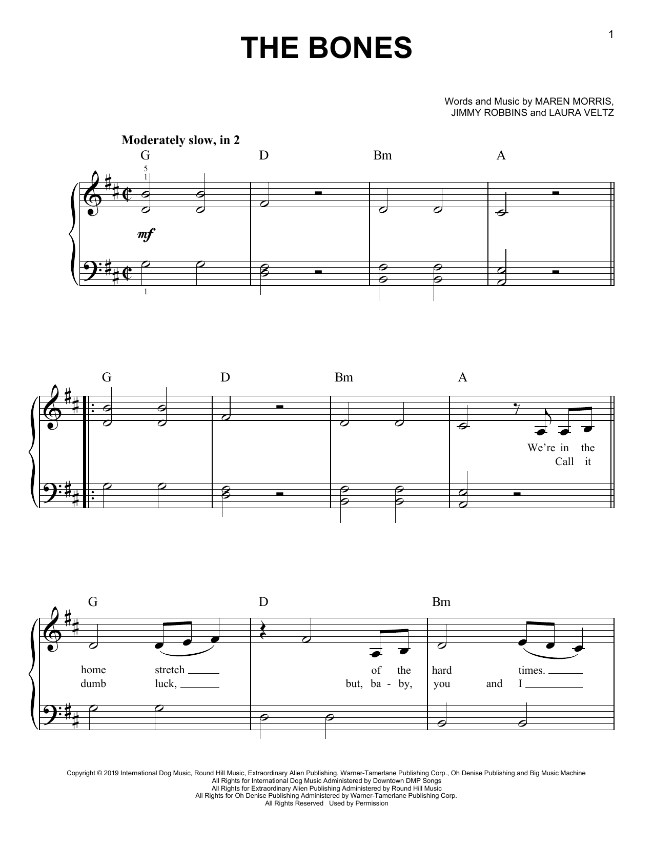 Maren Morris The Bones sheet music notes and chords. Download Printable PDF.