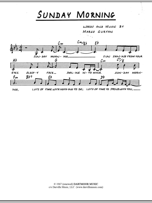 Margo Guryan Sunday Morning sheet music notes and chords. Download Printable PDF.